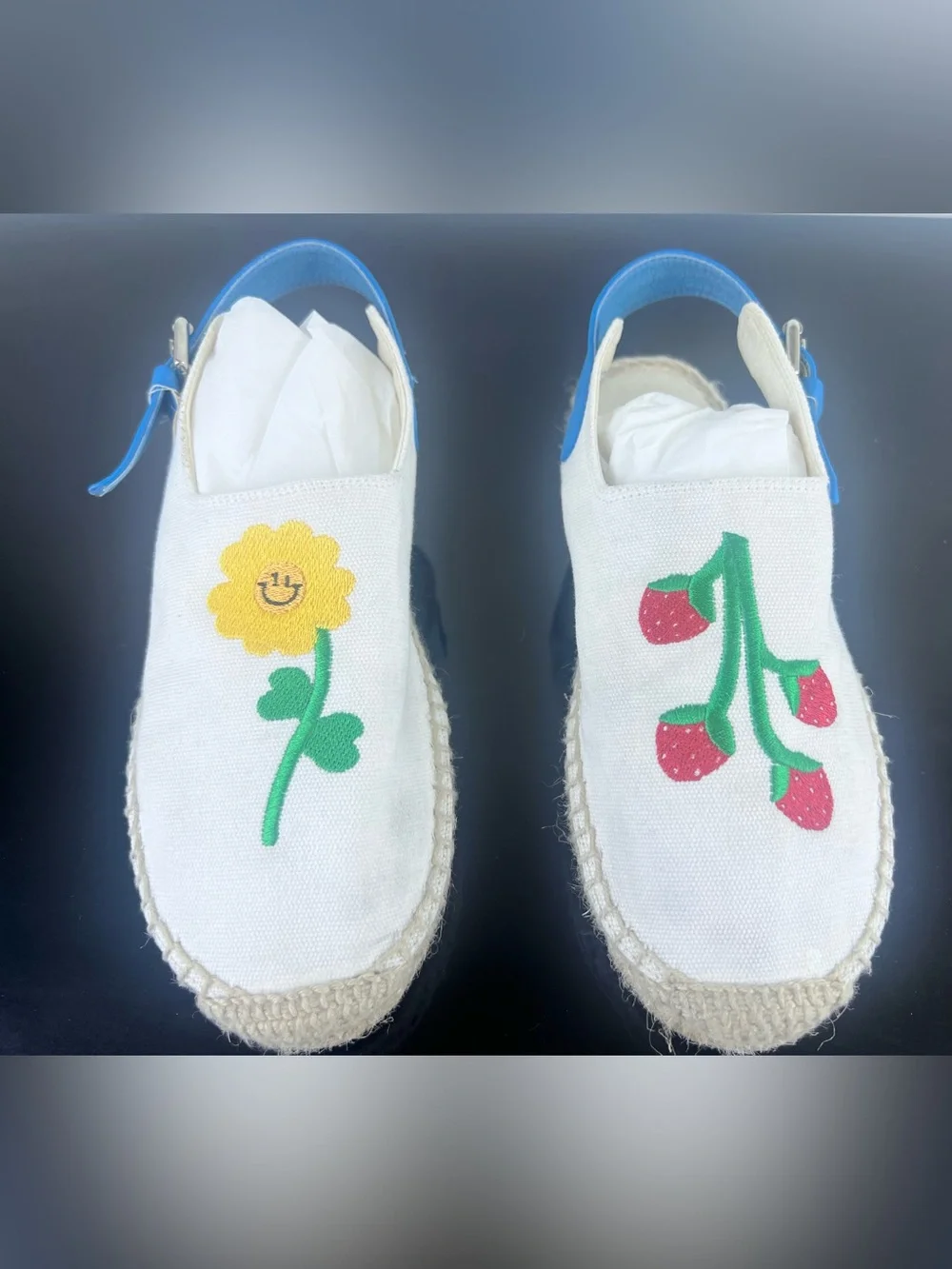 Stella McCartney Kids Girls Flower and Strawberry Embroidered Espadrilles/Shoes